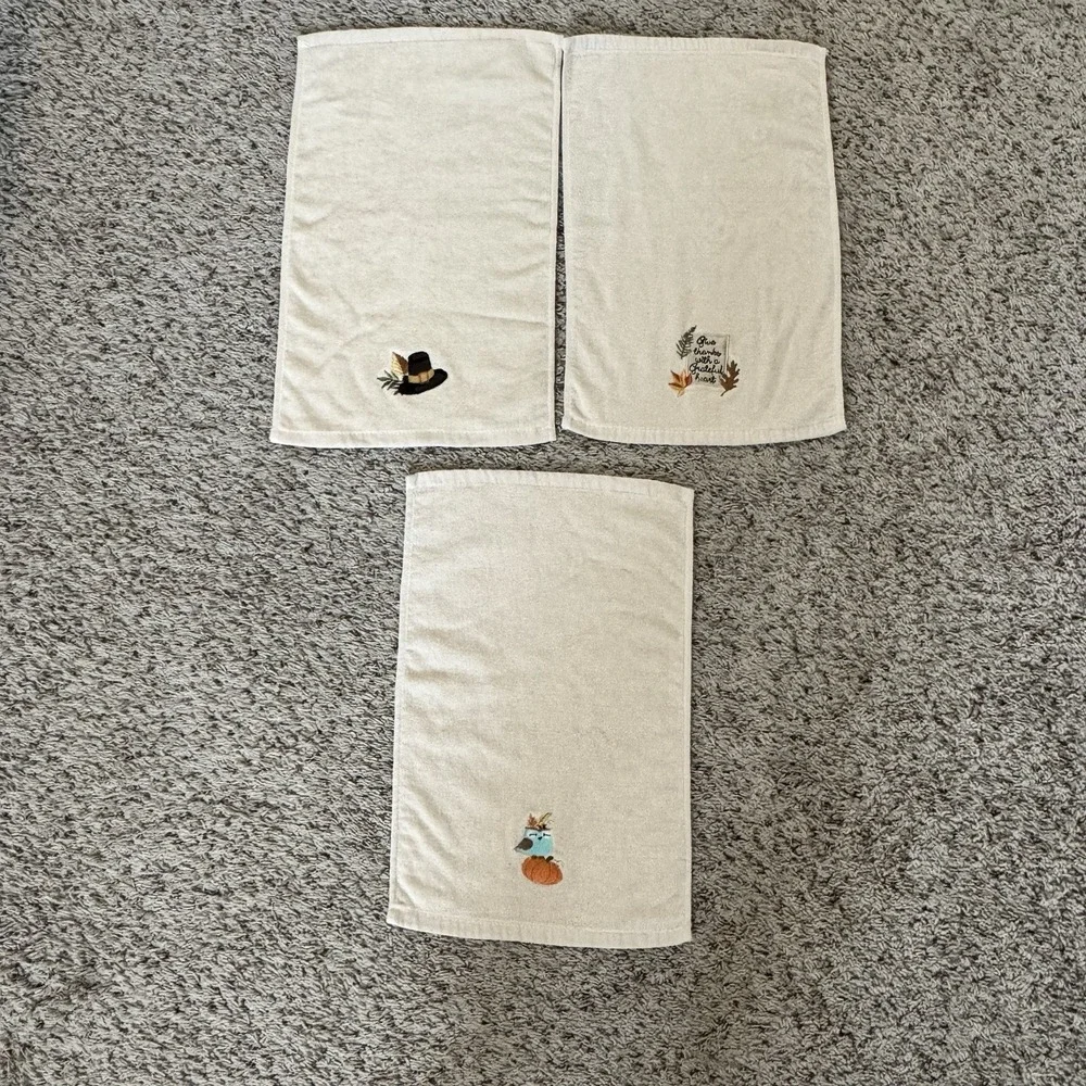 Avanti‎ Thanksgiving Hand Towels Embroidered Cotton Set of 3